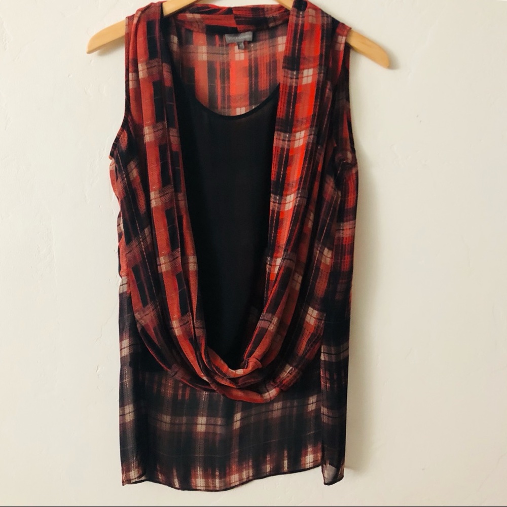 Vince Camuto Plaid Sleeveless Tunic Size Small